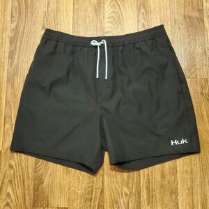 Huk Hybrid Shorts Men Large Black Performance‎ Fishing Swim Trunks Lined